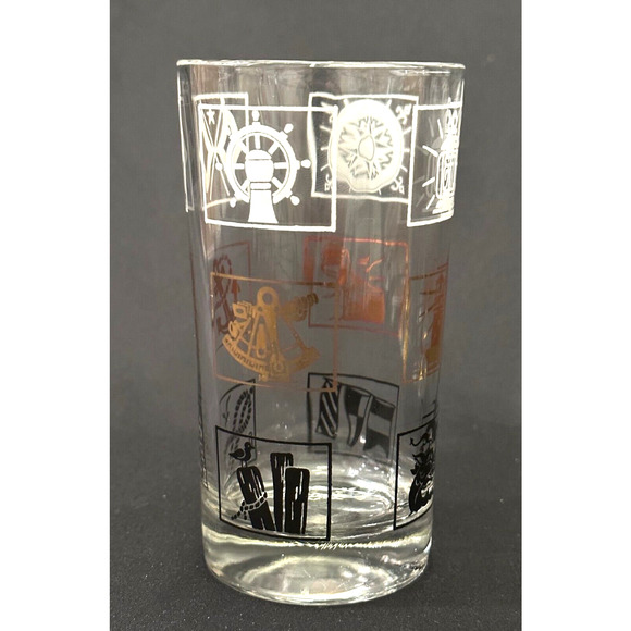 Vintage Mid-Century Nautical Yacht Themed Drinking Glasses Barware-Set of 4 - Picture 2 of 4